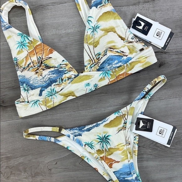 ☀️RIP CURL☀️ POSTCARDS DEEP V TOP POSTCARDS SKIMPY PANT BIKINI SET - Picture 7 of 16